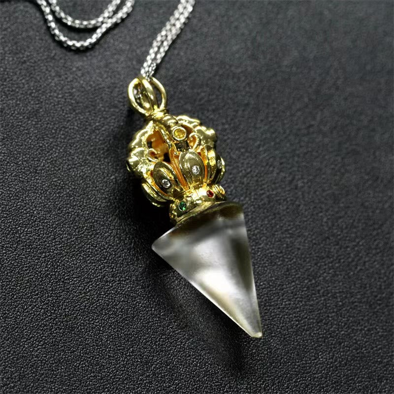 Tibetan Dorje Vajra 4 Prong Lotus Liuli Crystal Strength Necklace Pendant - Image 15