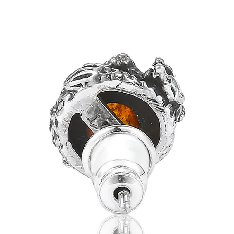 925 Sterling Silver Natural Amber Dragon Success Protection Stud Earring - Image 11