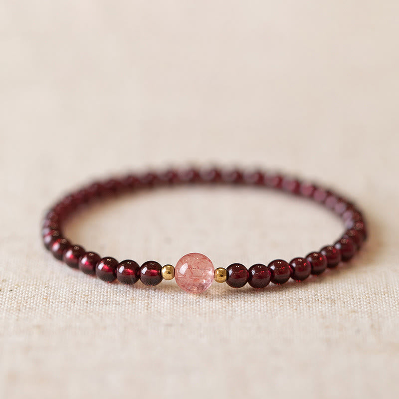 Natural Garnet Strawberry Quartz Calm Bracelet
