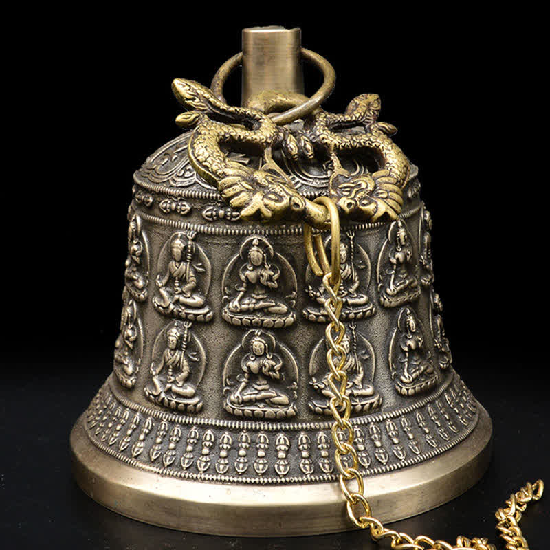 Tibetan Engraved Buddha Dragon Wind Chime Bell Copper Luck Wall Hanging Decoration - Image 3