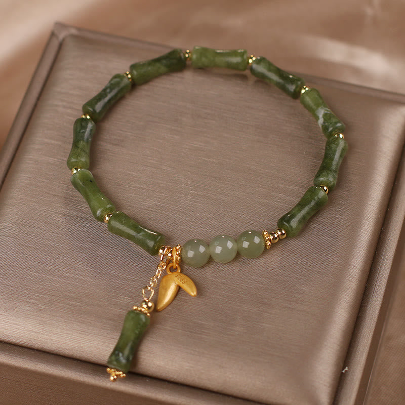 Green Bamboo Jade Leaf Pattern Wealth Luck Bracelet - Image 4