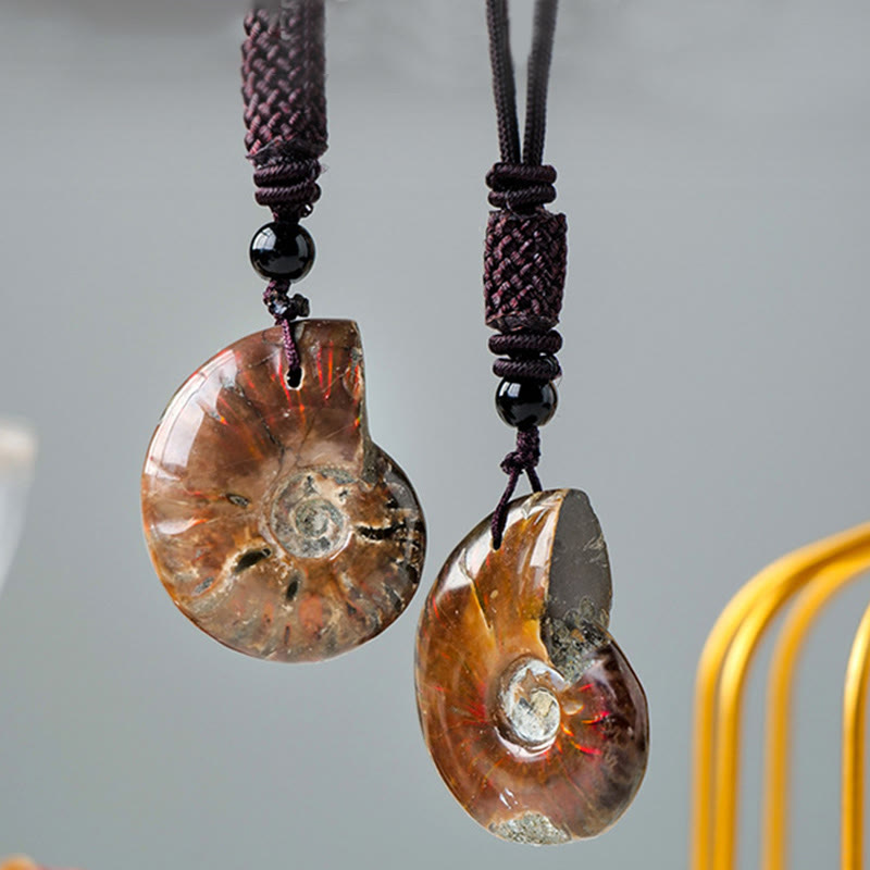 Natural Ammonite Fossil Snail Pattern Meditation Healing Necklace Pendant - Image 3