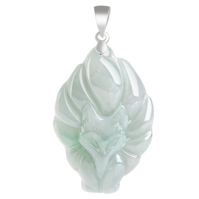 925 Sterling Silver Natural Jade Nine Tailed Fox Prosperity Necklace Pendant - Image 10
