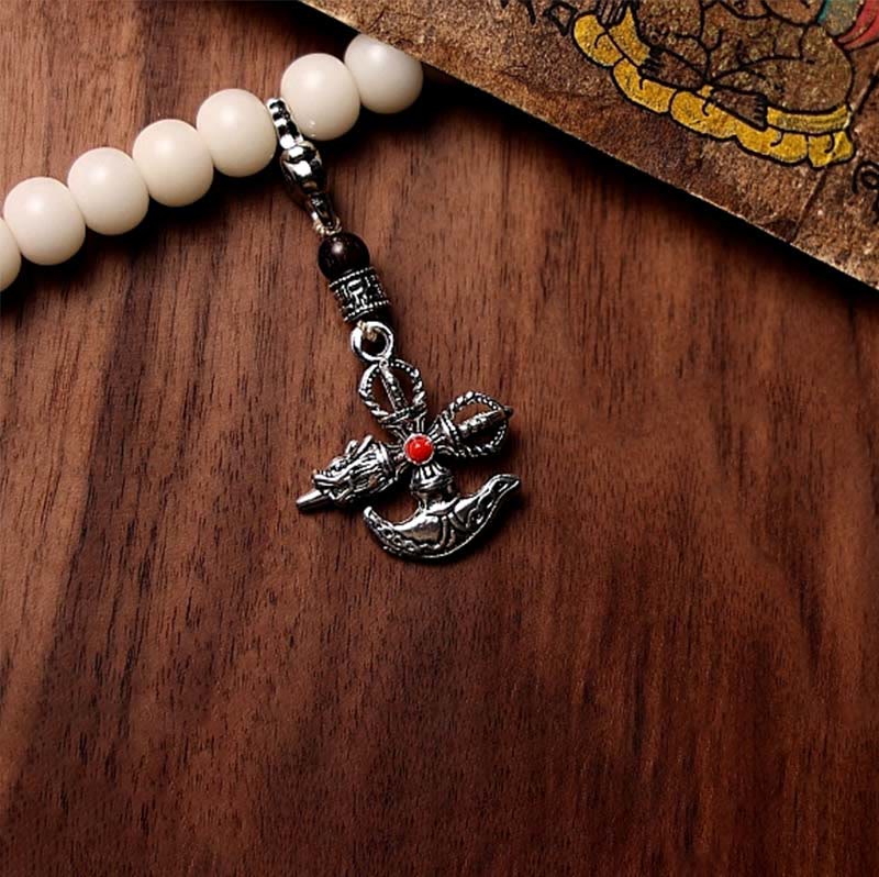 Tibet 108 Mala Beads Bodhi Seed Bagua Vajra Dzi Bead Gray Agate Wealth Bracelet - Image 4