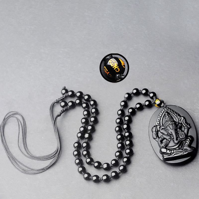 Tibetan Obsidian Ganesh Ganpati Elephant Wealth Amulet Necklace - Image 11