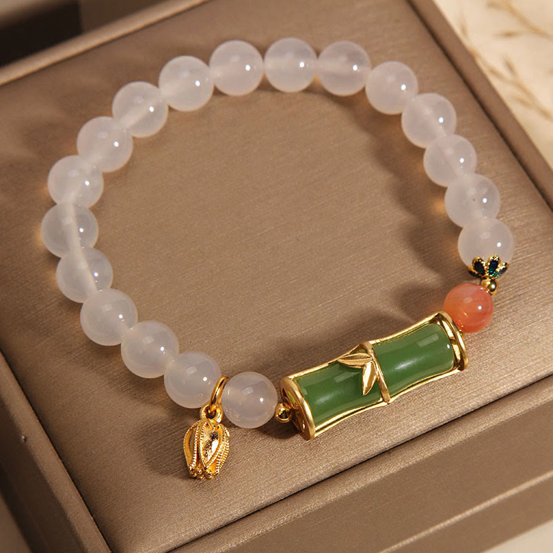 Natural White Agate Jadeite Bamboo Beads Positivity Bracelet - Image 6