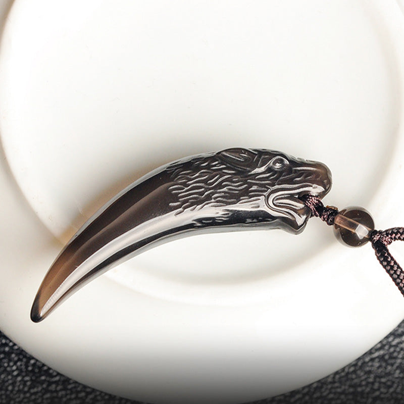 Natural Black Obsidian Ice Obsidian Rainbow Obsidian Wolf Tooth Pattern Strength Necklace Pendant - Image 11