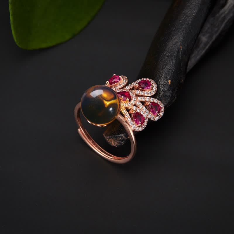 Peacock Amber Fortune Love Necklace Pendant Ring - Image 4