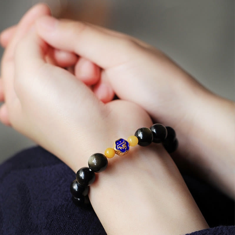 925 Sterling Silver Chinese Zodiac Natal Buddha Natural Gold Sheen Obsidian Amber Wealth Protection Bracelet - Image 12