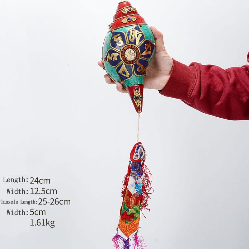 Tibetan Handmade Shankha Om Mani Padme Hum Buddha Avalokitesvara Turquoise Conch Shell Positive Decoration - Image 26