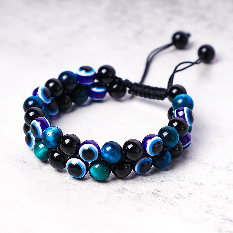 Evil Eye Hematite Tiger Eye Protection Beaded Bracelet - Image 5