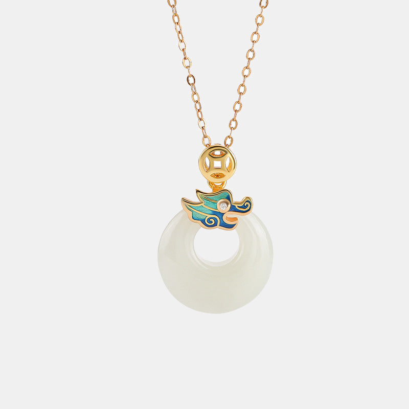 925 Sterling Silver Plated Gold Year of the Dragon Hetian Jade Peace Buckle Copper Coin Abundance Necklace Pendant - Image 6