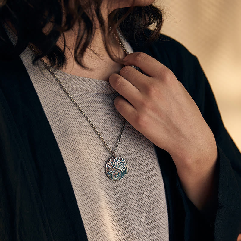 990 Sterling Silver Yin Yang Water and Fire Balance Necklace Pendant - Image 11