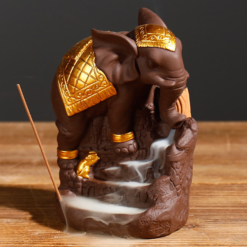 Tibetan Elephant Purple Clay Backflow Smoke Fountain Peace Healing Incense Burner Decoration - Image 10