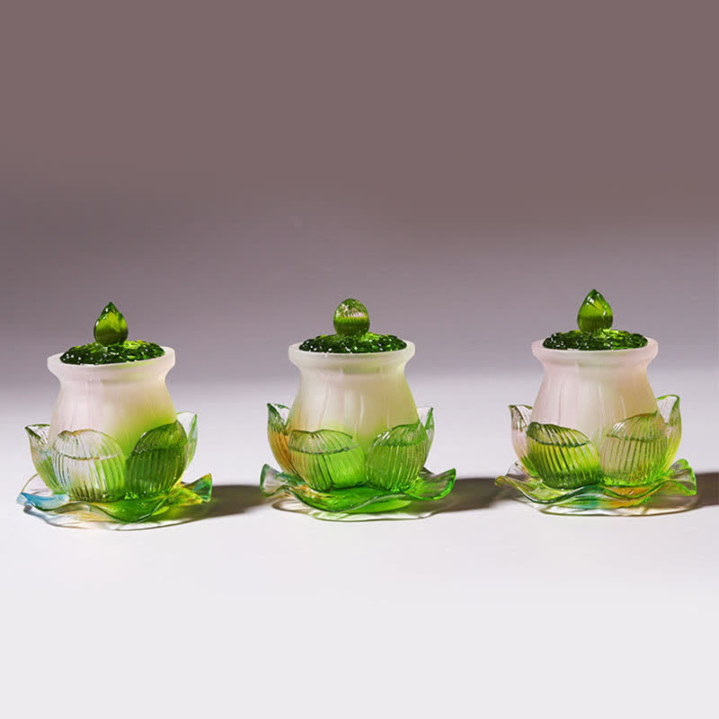 Feng Shui Lotus Handmade Liuli Crystal Art Piece Home Office Offering Decoration - Image 6