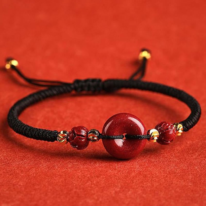 Handmade Lotus Cinnabar Peace Buckle Blessing Braid Bracelet - Image 18