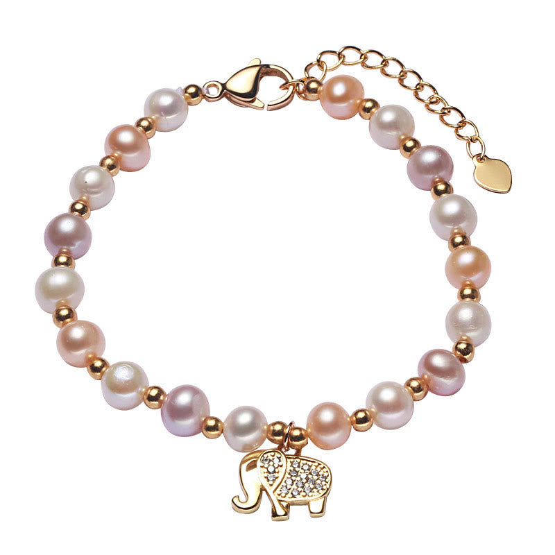 18K Gold Plated Pearl Elephant Zircon Charm Sincerity Bracelet - Image 5