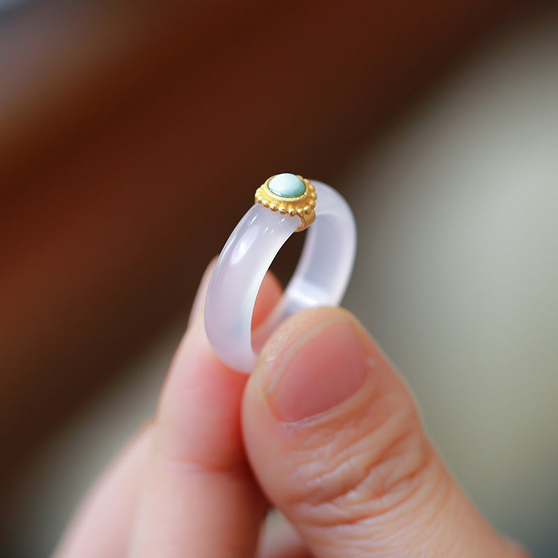 White Agate Cyan Jade Turquoise Red Agate Luck Protection Ring - Image 6