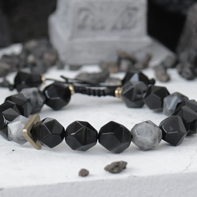 Black Obsidian Black Glitter Stone Purification Bracelet - Image 6