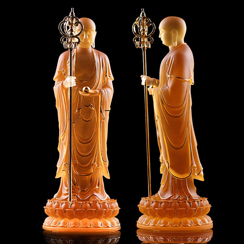 Handmade Ksitigarbha Bodhisattva Figurine Liuli Crystal Art Piece Serenity Statue Home Decoration - Image 8