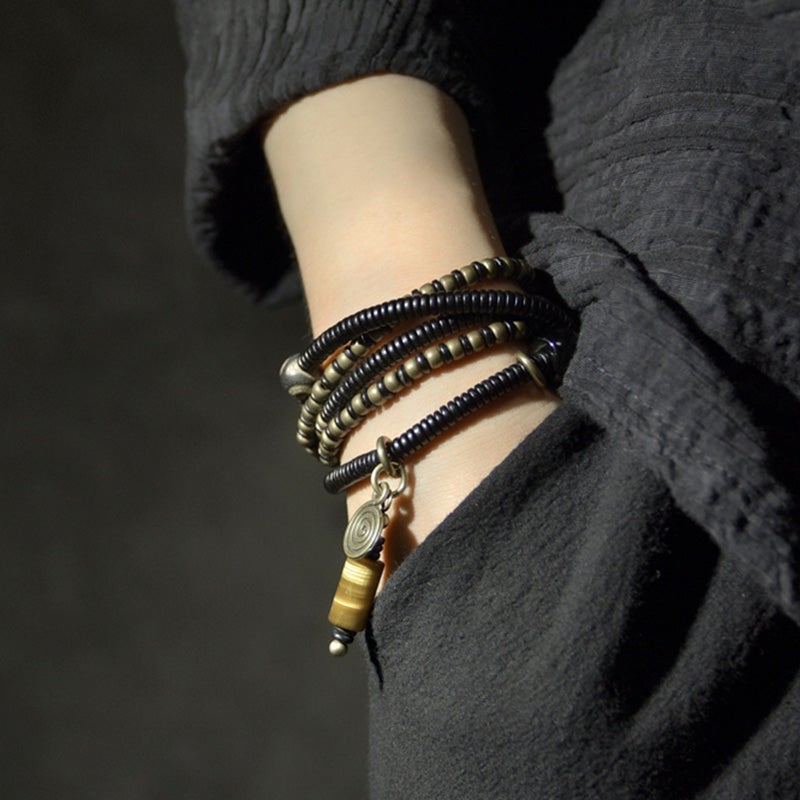 Ebony Wood Dzi Bead Copper Peace Couple Bracelet Necklace Pendant - Image 3