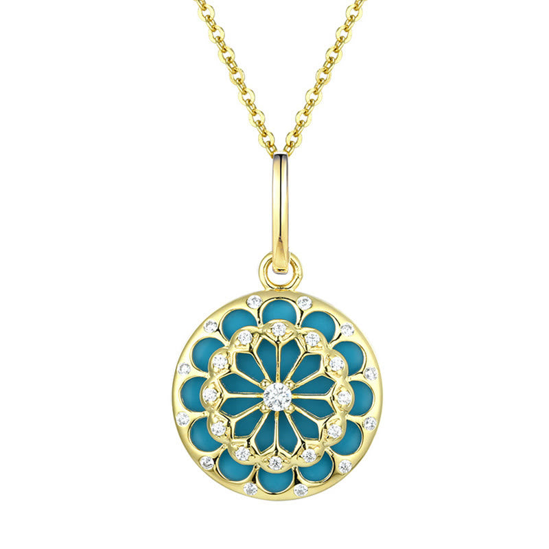 925 Sterling Silver Round Turquoise Zircon Protection Strength Necklace Pendant - Image 4