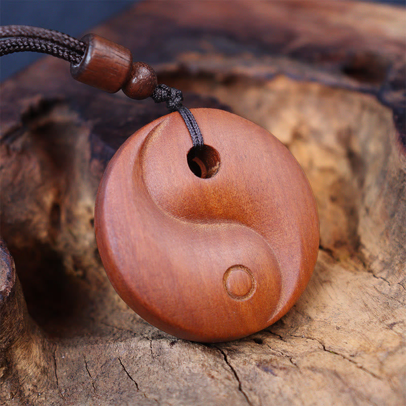 Lightning Struck Jujube Wood Yin Yang Luck Protection Necklace Pendant - Image 4