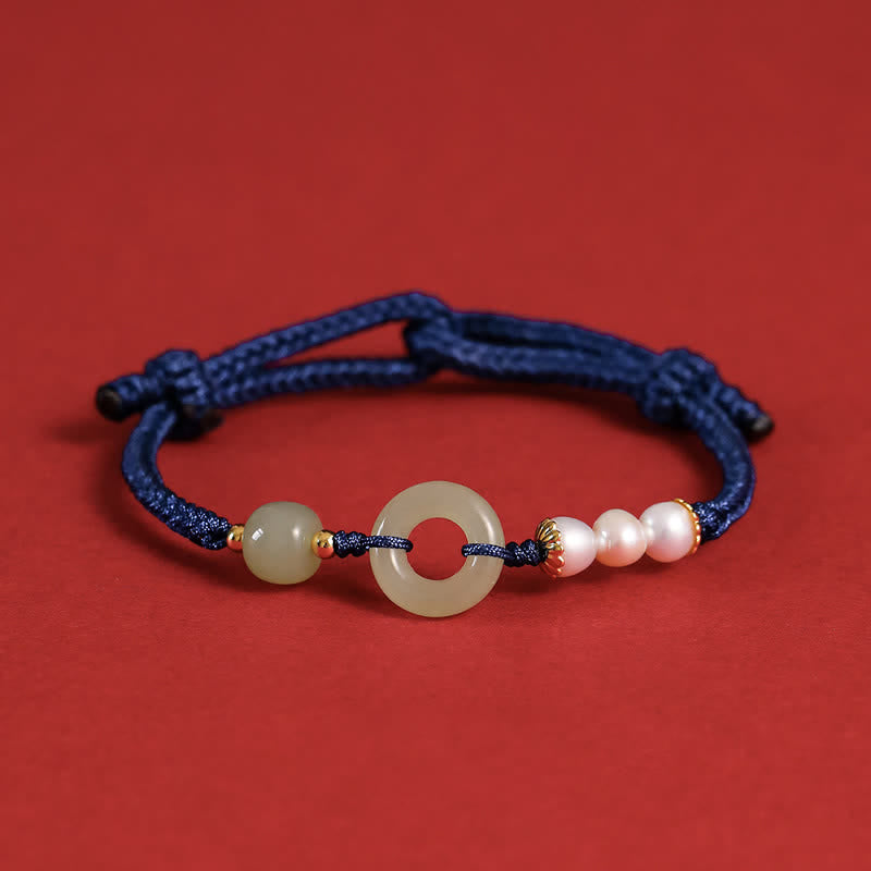 Natural Hetian Jade Pearl Peace Buckle Luck Bracelet - Image 15