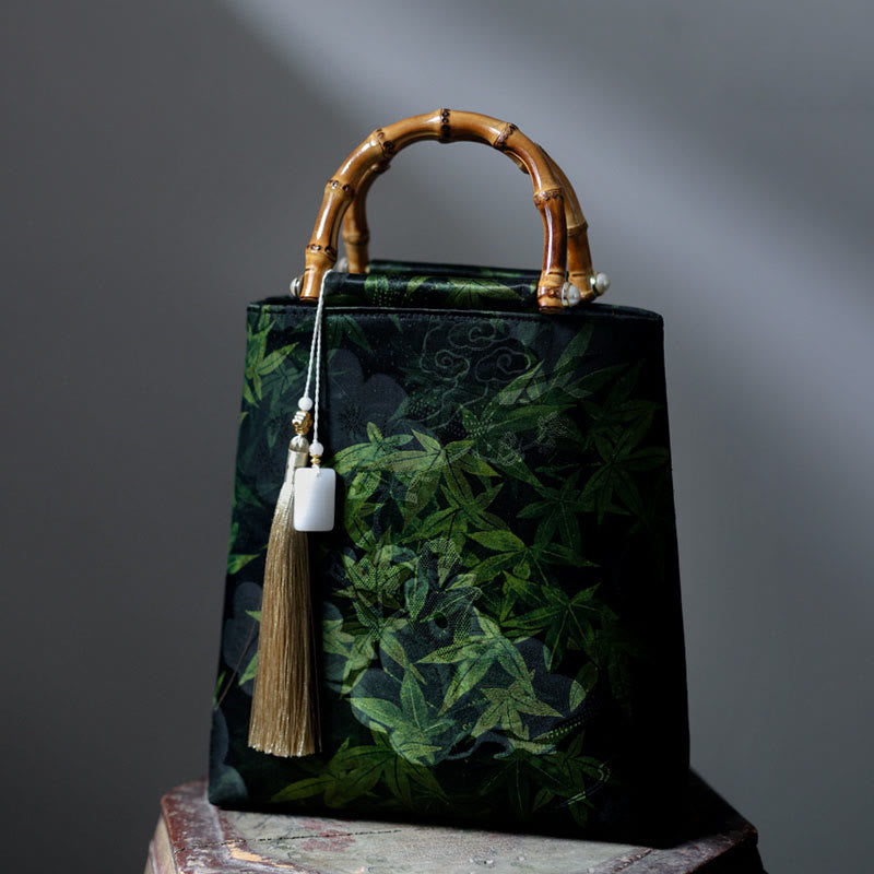 Bamboo Leaves Butterfly Koi Fish Bamboo Handles Handbag