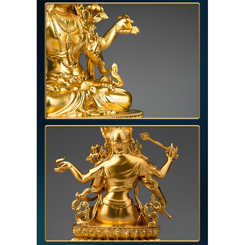 Four-armed Manjusri Bodhisattva Gold Figurine Compassion Serenity Copper Statue Home Decoration - Image 6