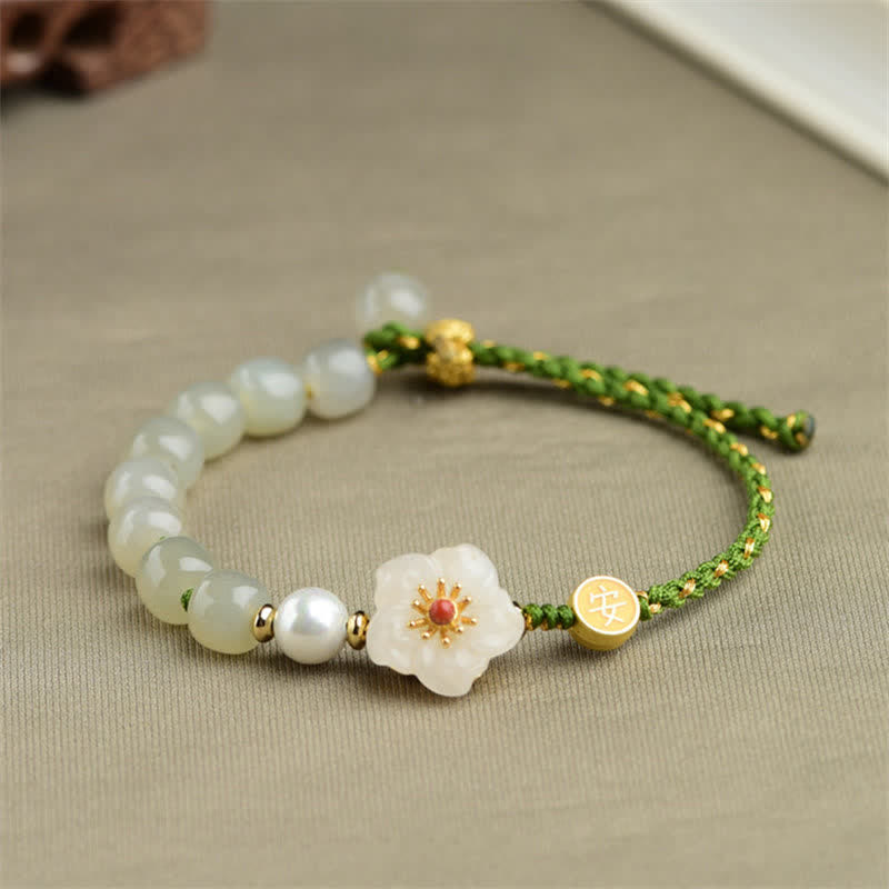 925 Sterling Silver Natural Hetian Jade Peach Blossom Luck Bracelet - Image 4