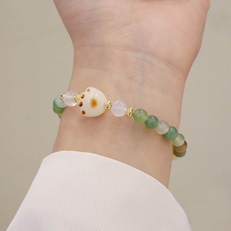 Green Agate Sun Stone Cat's Eye Bodhi Seed Cat Paw Support Bracelet