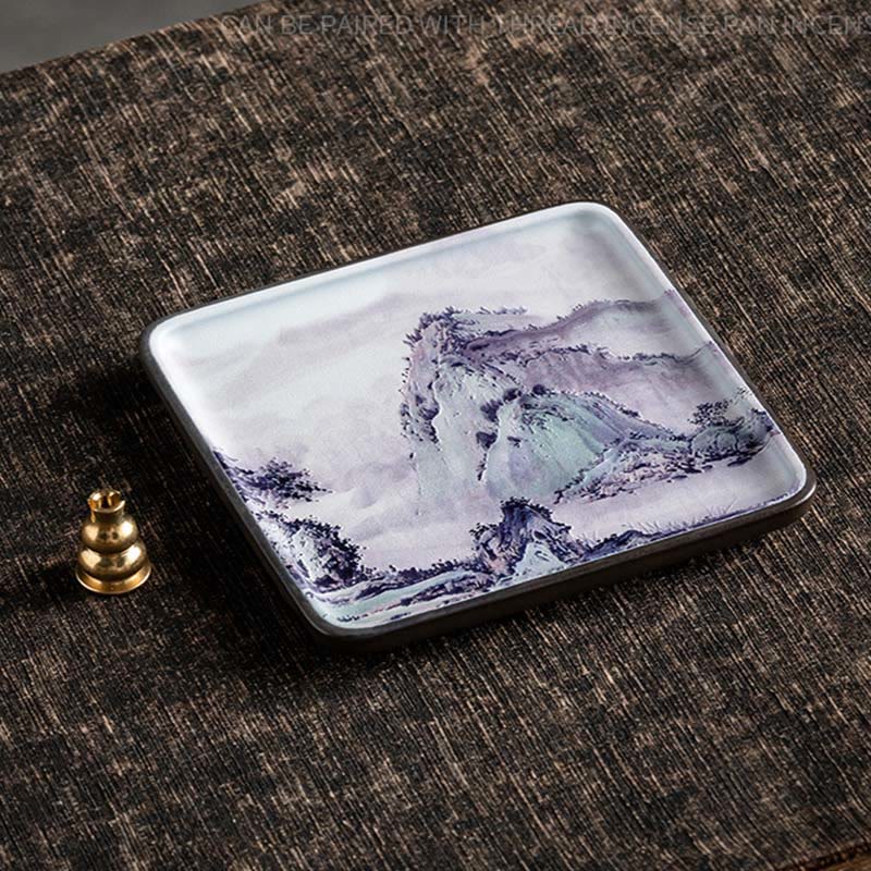 Mountain Lake Flower Leaf Healing Ceramic Plate Tray Stick Incense Burner Decoration - Image 4