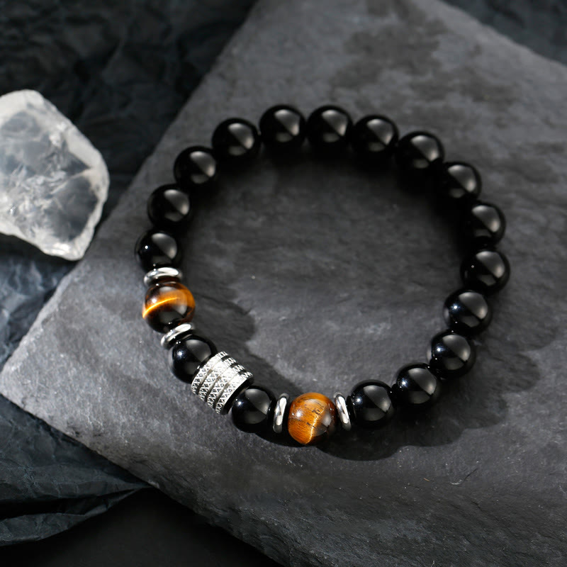 Natural Black Obsidian Tiger Eye Strength Fulfillment Bracelet - Image 5