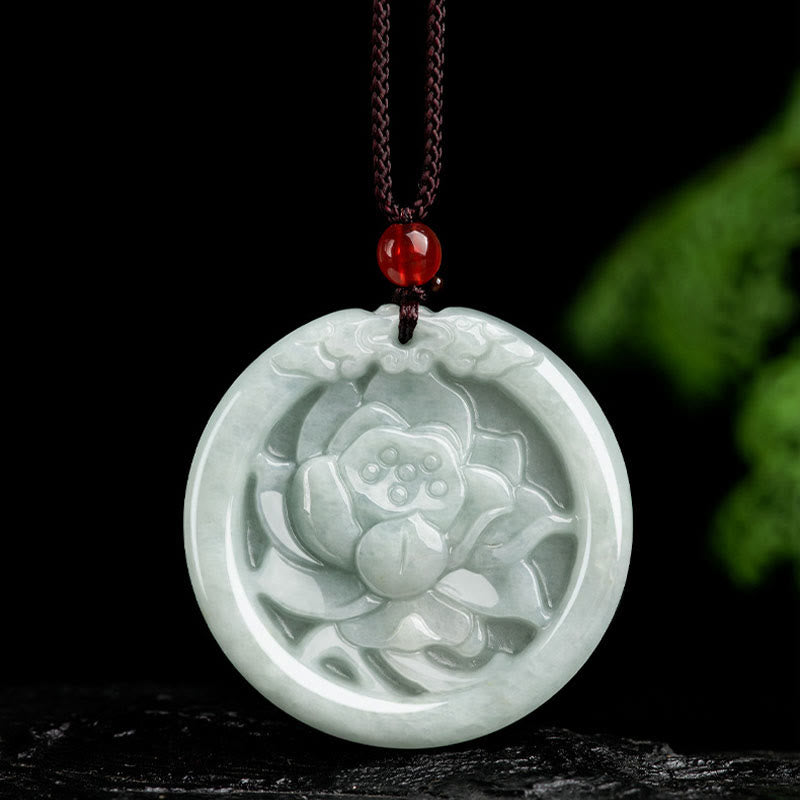 Natural Jade Lotus Flower Carved Prosperity Necklace Pendant - Image 9