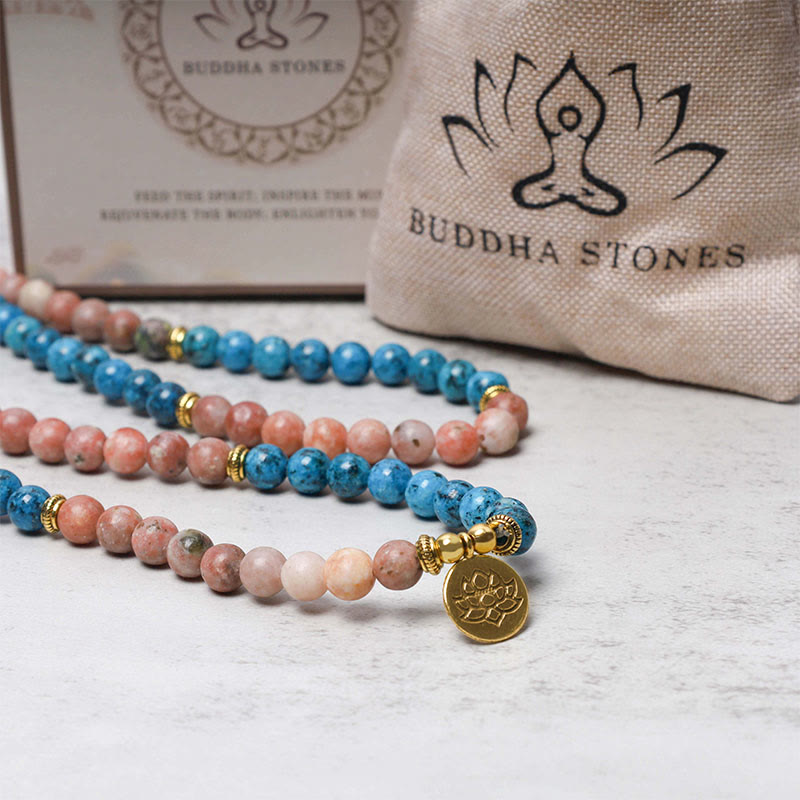 108 Mala Beads Apatite Red Stone Lotus Meditation Prayer Bead Bracelet - Image 4
