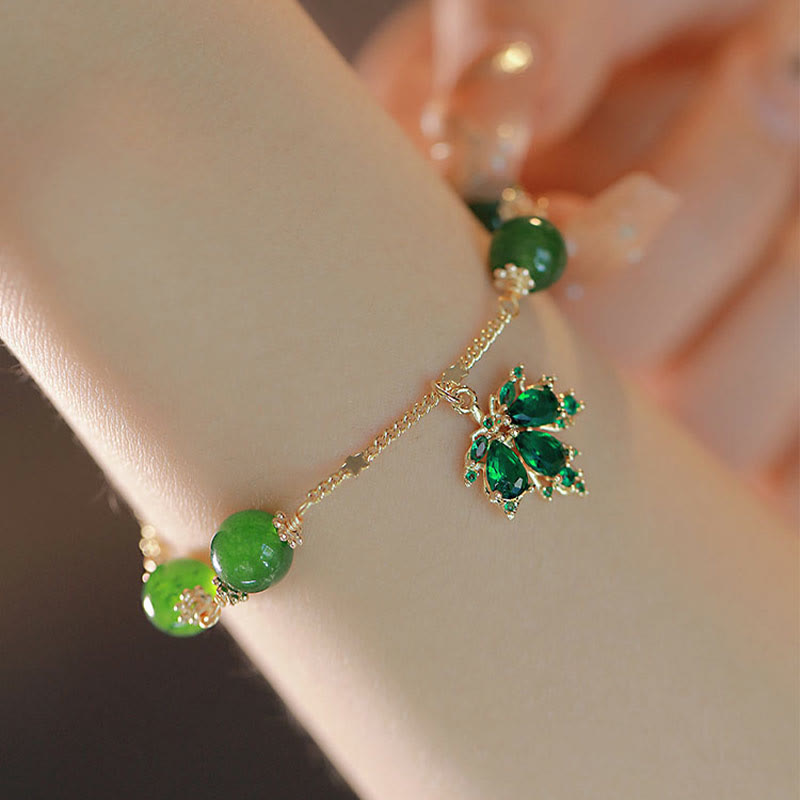 14k Gold Plated Green Chalcedony Maple Leaf Courage Strength Bracelet - Image 5