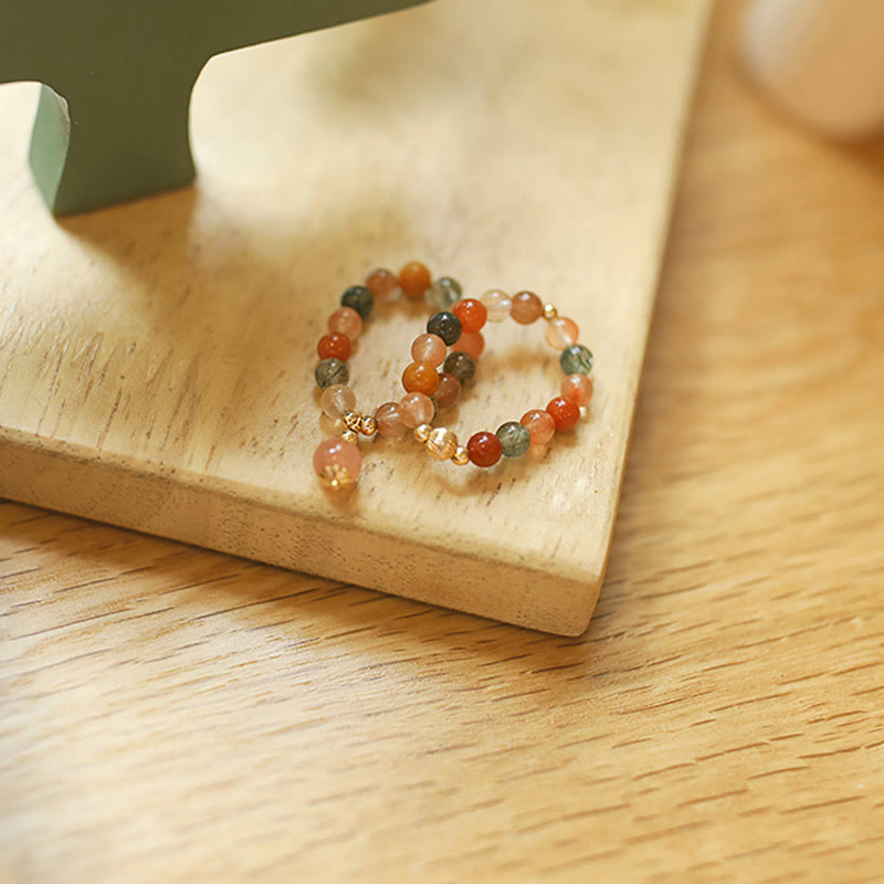 14k Gold Plated Copper Fu Lu Shou Crystal Peach Moonstone Happiness Wealth Ring