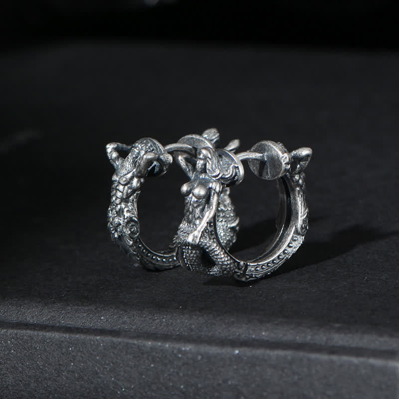 925 Sterling Silver Dragon Hoop Pattern Protection Earrings