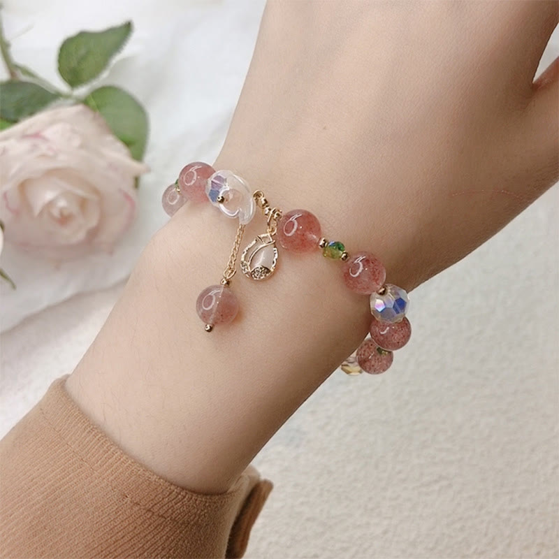 Strawberry Quartz Rutilated Quartz Fluorite Flower Healing Bracelet - Image 12