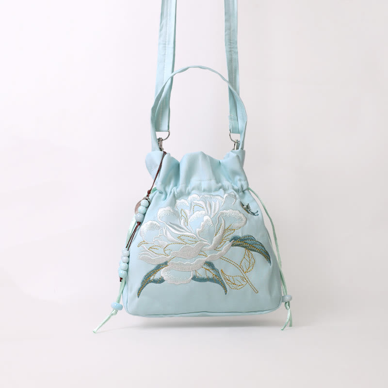 Embroidered Flowers Wisteria Lily Cotton Linen Tote Crossbody Bag Shoulder Bag Handbag - Image 18