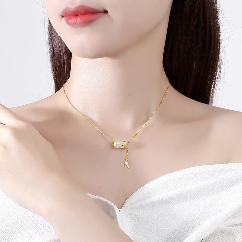 925 Sterling Silver 22K Gold Hetian White Jade Bamboo Leaf Luck Necklace Pendant Bracelet - Image 4