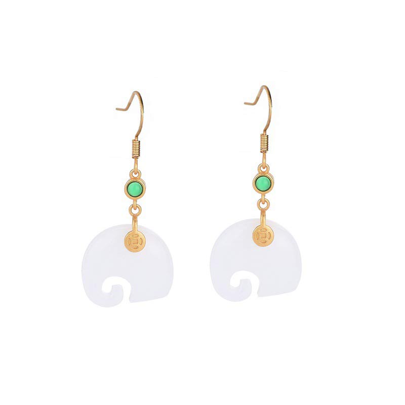 FengShui Elephant White Jade Fortune Earrings - Image 5