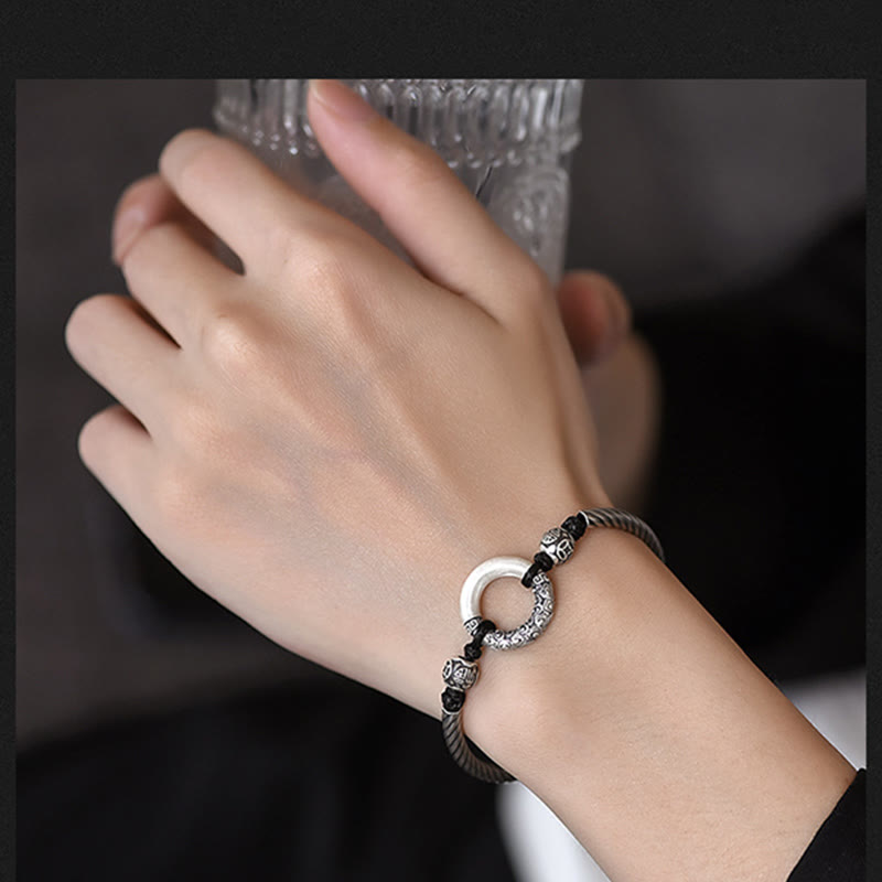 999 Sterling Silver Fu Character Peace Buckle Copper Coin Auspicious Clouds Fortune Bracelet - Image 14