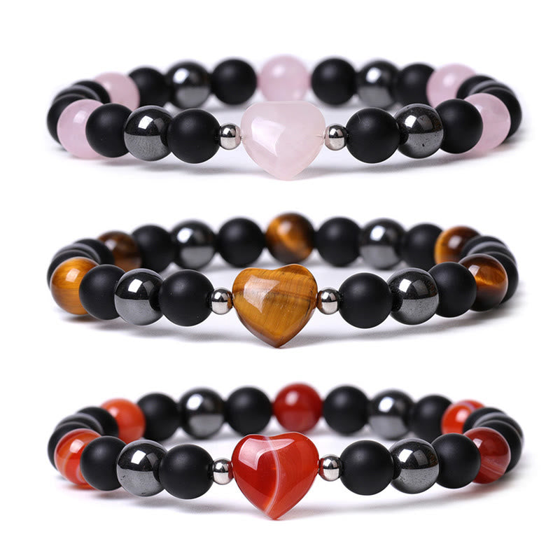 Black Onyx Tiger Eye Stone Crystal Love Heart Protection Bracelet