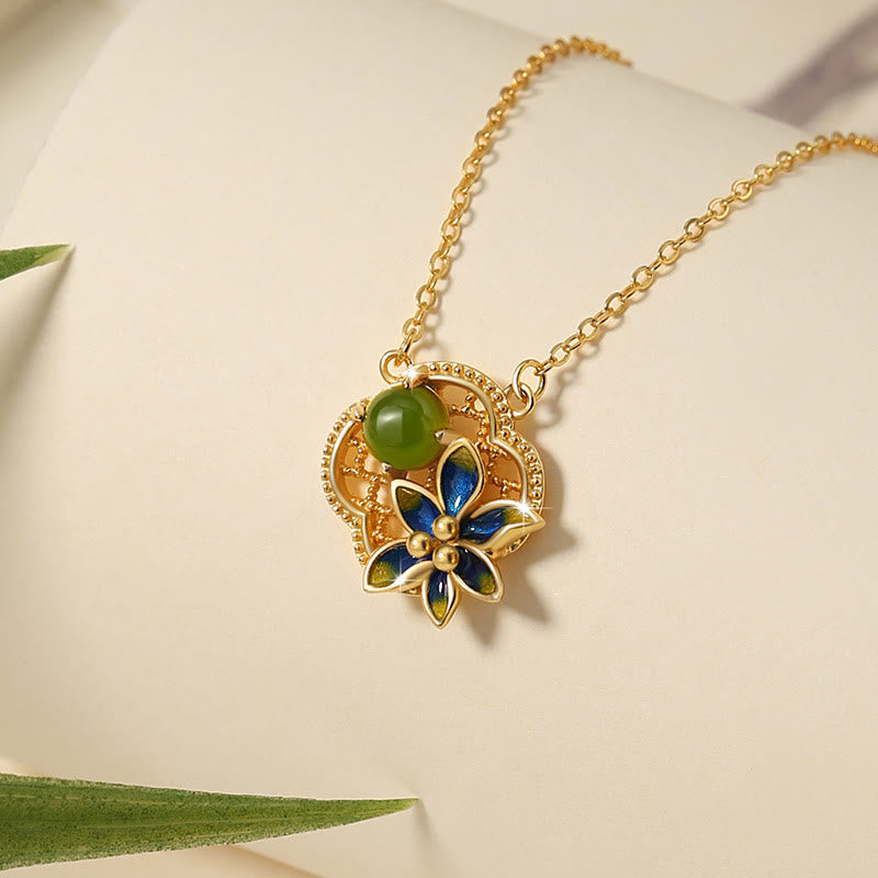 925 Sterling Silver Four Leaf Clover Flower Hetian Cyan Jade Pearl Healing Necklace Pendant Bracelet Earrings Set - Image 5