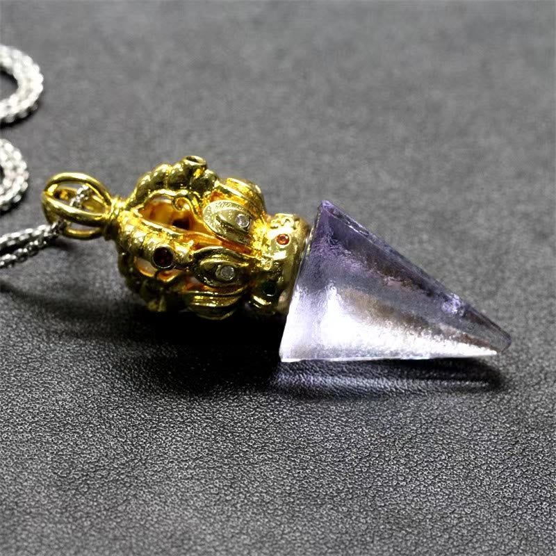 Tibetan Dorje Vajra 4 Prong Lotus Liuli Crystal Strength Necklace Pendant - Image 14