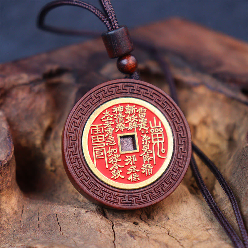 Lightning Struck Jujube Wood Yin Yang Bagua Mountain Ghosts Spend Money Protection Necklace Pendant - Image 3