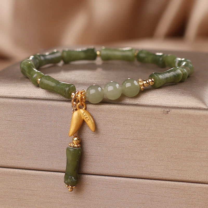 Green Bamboo Jade Leaf Pattern Wealth Luck Bracelet - Image 7