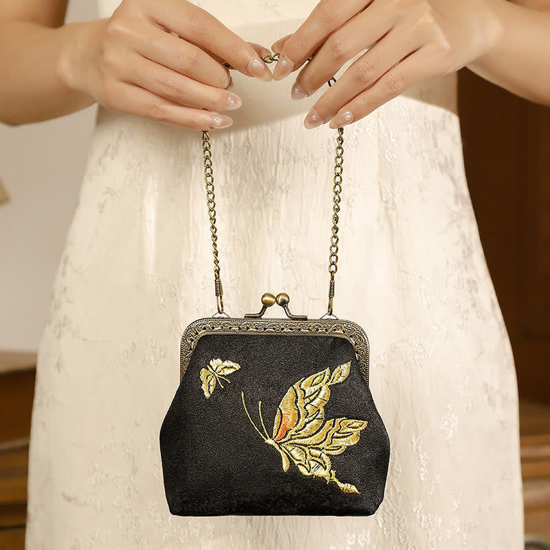 Orchids Oriental Cherry Butterfly Embroidery Metal Handle Handbag - Image 6
